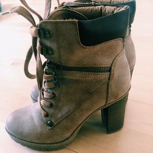Brown Suede Heeled Booties, SZ 6